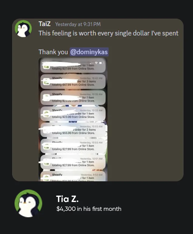 Tia Z: $4,300 in his first month